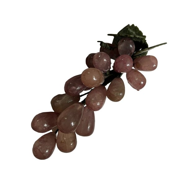Vintage Rose Quartz Grapes with Jade Leaves - Picture 1 of 4